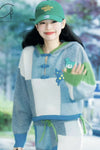 YANYAN KNITS Checked Stand Collar Sweater YYK-YYW23-0171-LANLV Blue/Green YYK-YYW23-0172